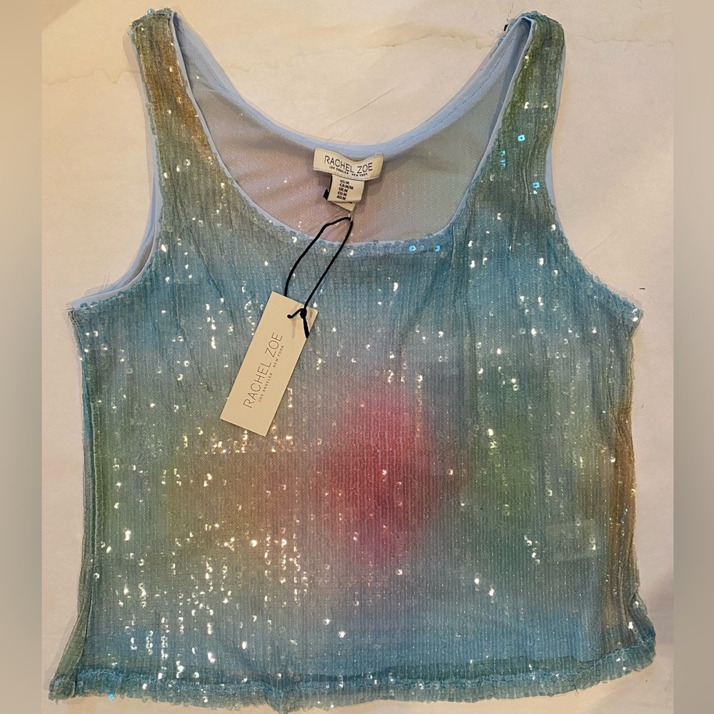 Rachel Zoe Sequin aqua blue tank size SM MED LARGE NWT